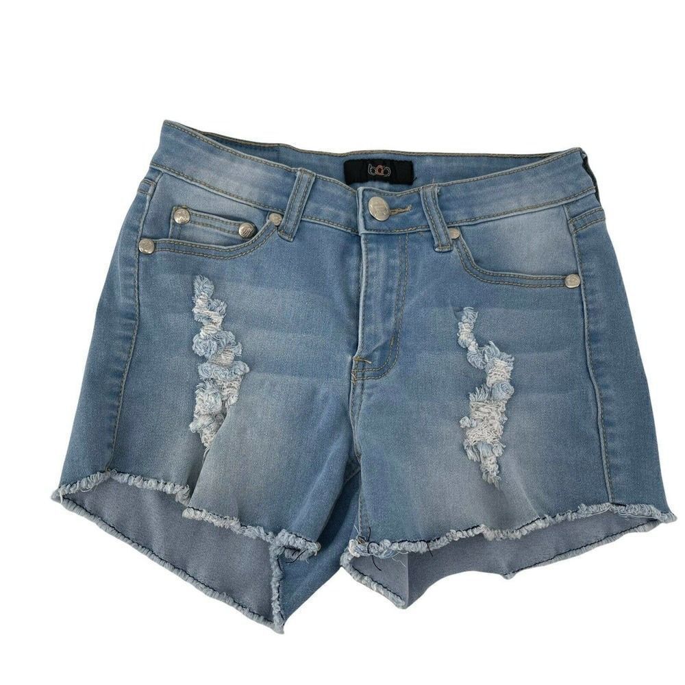 Jean Shorts Light Wash Cut Offs Distressed Stretch Fit Juniors Size 7 BQB Casual